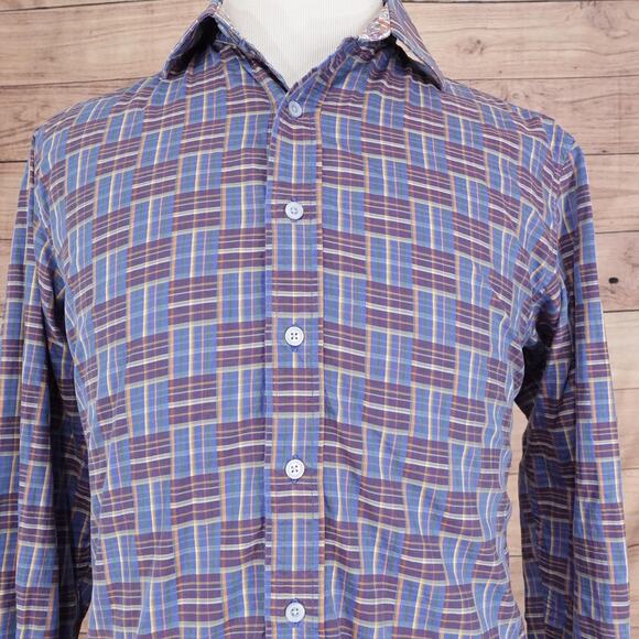 Robert Graham Shirt Mens Large Blue Purple Plaid Long Sleeve Button Front Casual - Picture 1 of 9